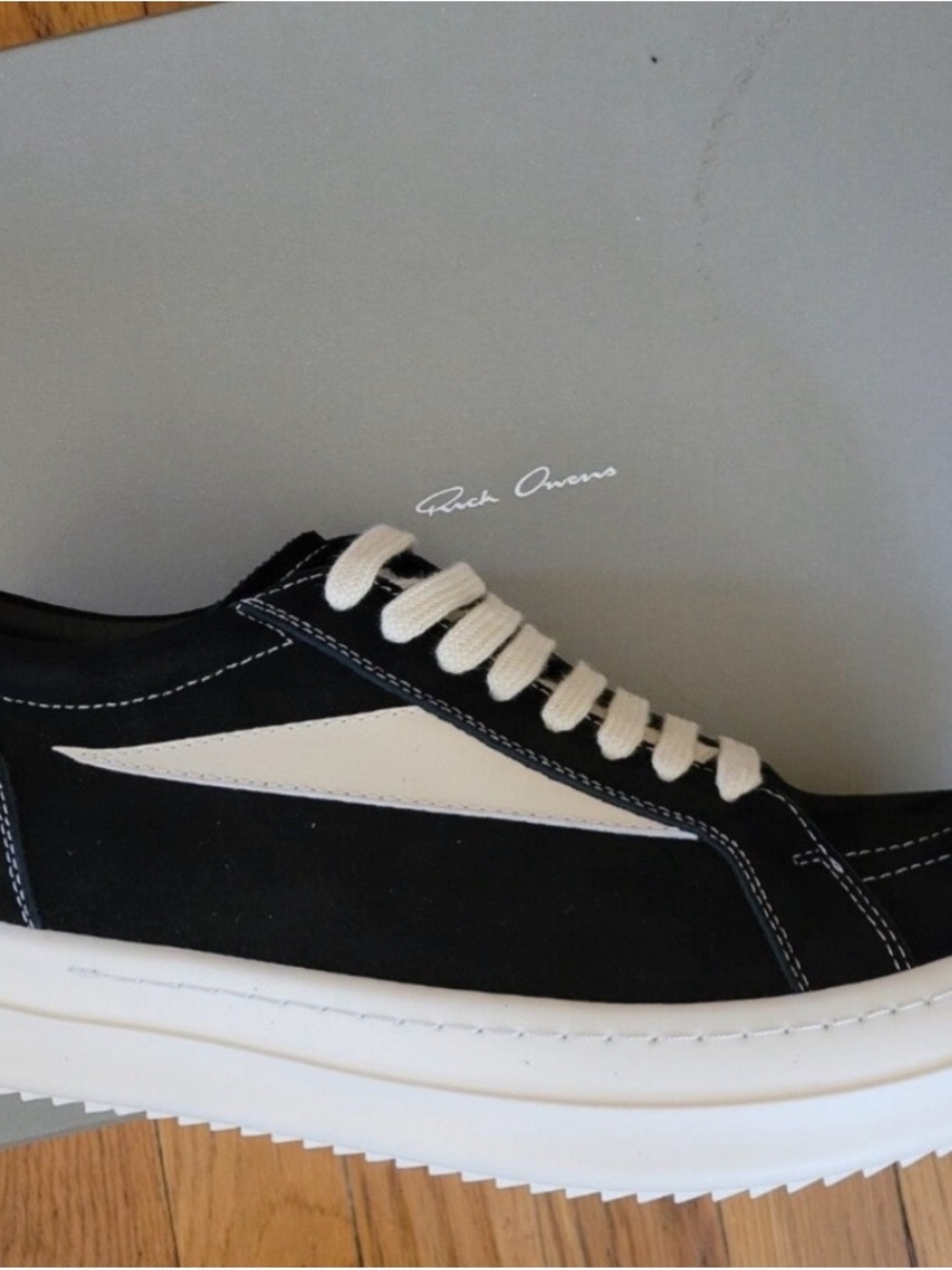 Rick Owens Black and White Low-Top Platform Sneaker
